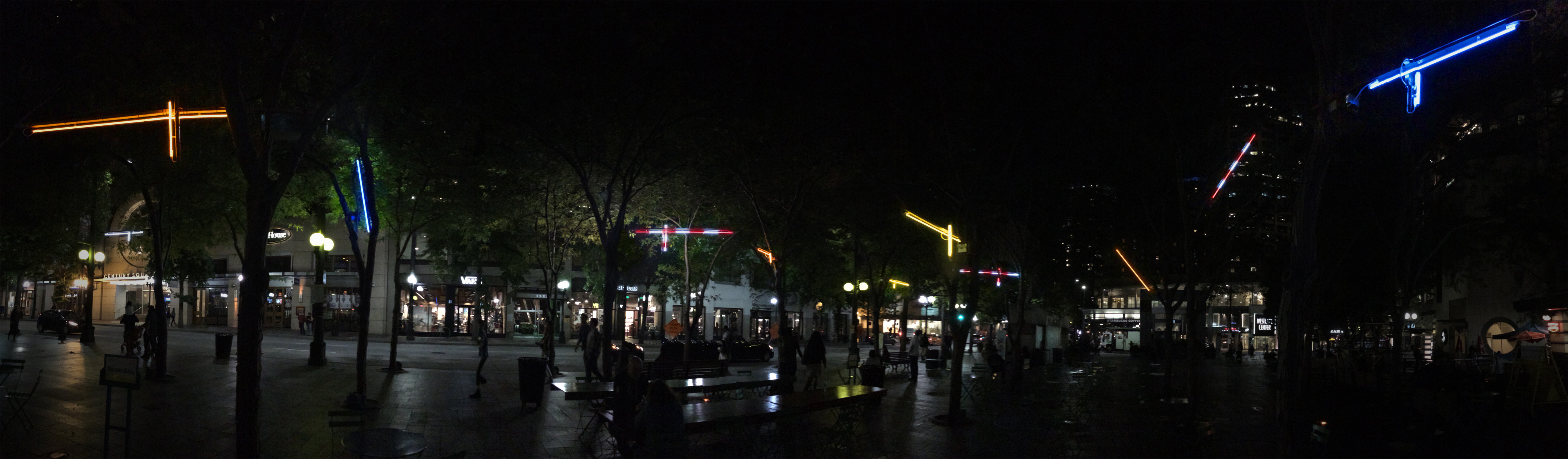 Neon cranes in Westlake Park