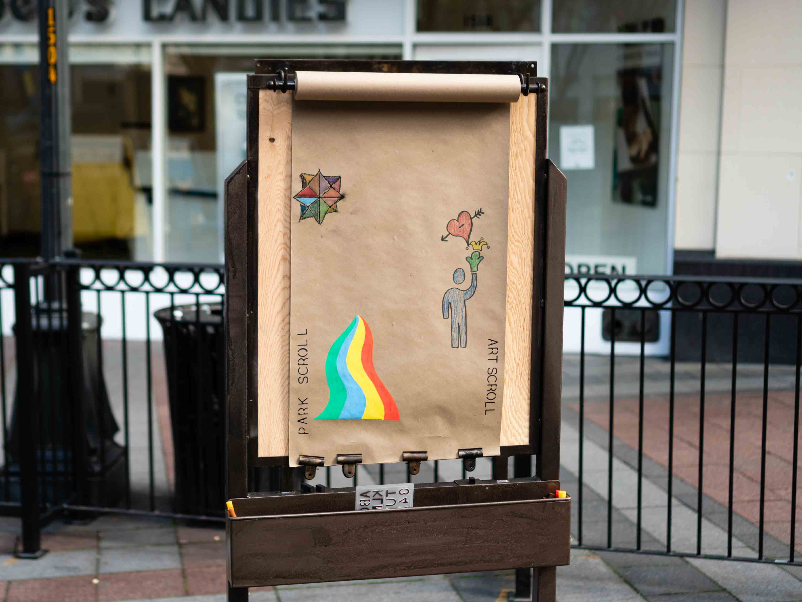 Butcher paper with drawings outside.
