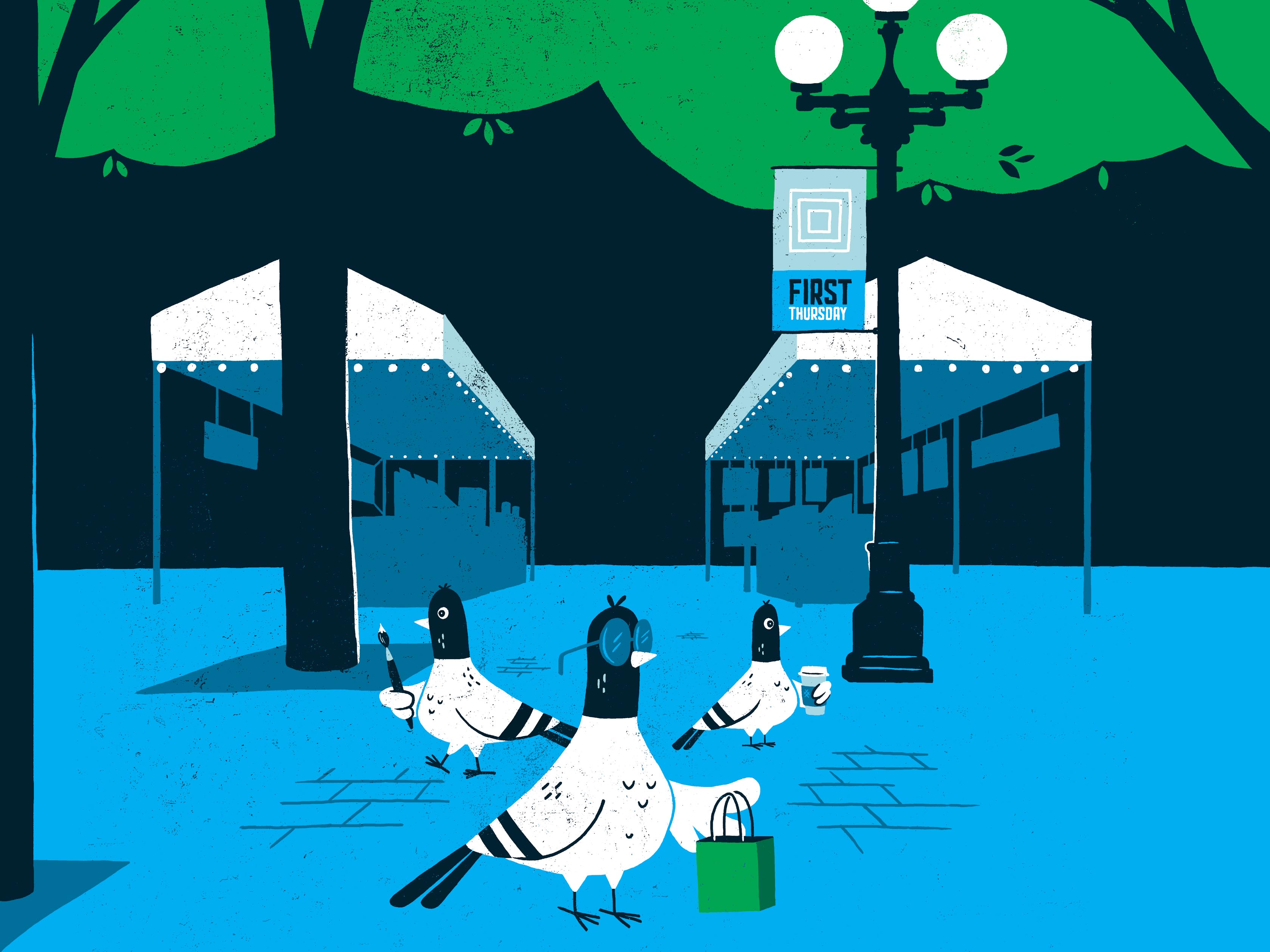 Cartoon artwork for First Thursday in Occidental Square