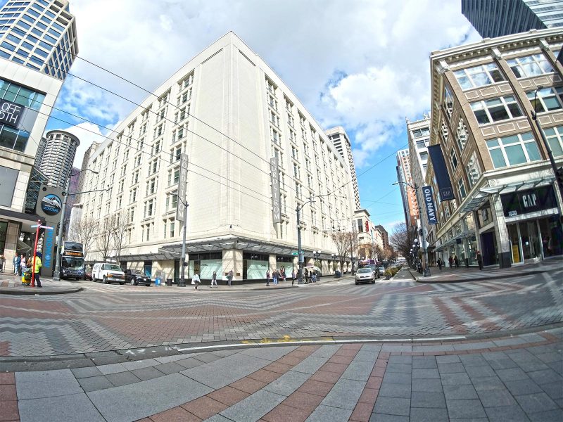 Retail core in downtown Seattle - sparse streets due to Coronavirus