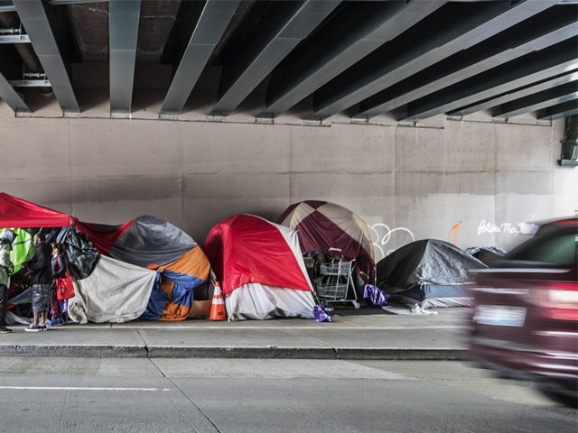 Tents under bridge