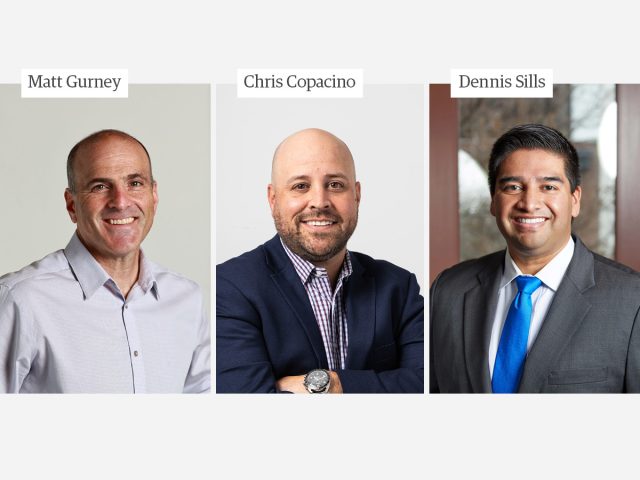Headshots of new senior leaders at DSA: Matt Gurney, Chris Copacino and Dennis Sills.