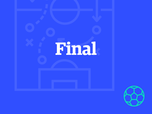 Final on blue background, teal soccer ball icon on corner